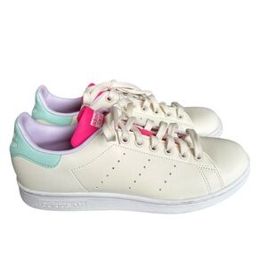 Stan Smith color block Adidas Women's‎ Cream Sneakers  Pink and Mint Accents 7.5